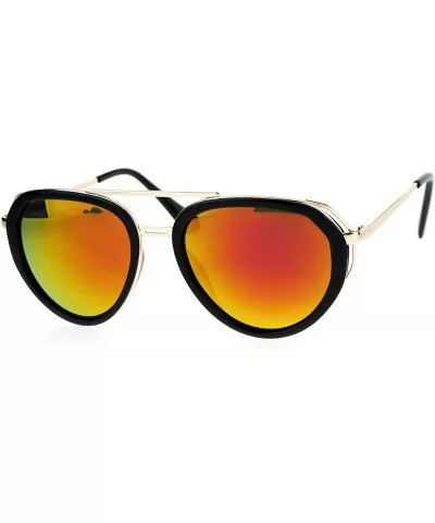 Womens Aviator Sunglasses Retro Fashion Double Frame Mirror Lens UV 400 - Black Gold (Orange Mirror) - CR17YE7X5G2 $8.00 Aviator