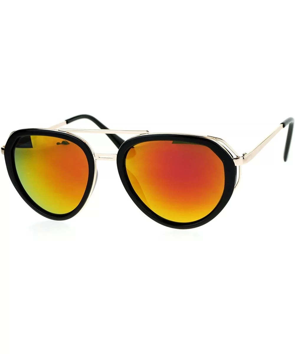 Womens Aviator Sunglasses Retro Fashion Double Frame Mirror Lens UV 400 - Black Gold (Orange Mirror) - CR17YE7X5G2 $8.00 Aviator