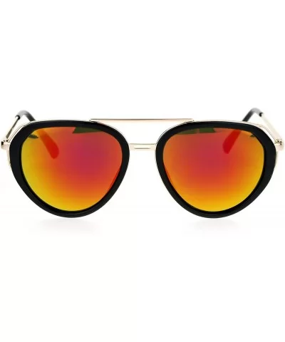 Womens Aviator Sunglasses Retro Fashion Double Frame Mirror Lens UV 400 - Black Gold (Orange Mirror) - CR17YE7X5G2 $8.00 Aviator