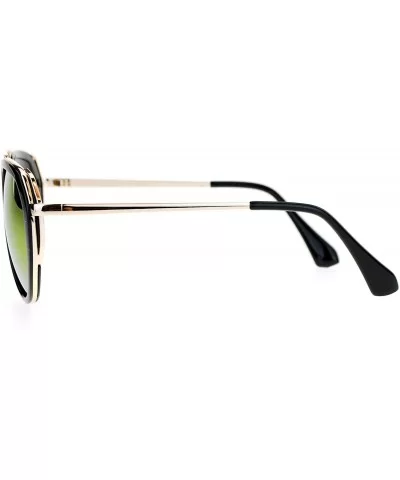 Womens Aviator Sunglasses Retro Fashion Double Frame Mirror Lens UV 400 - Black Gold (Orange Mirror) - CR17YE7X5G2 $8.00 Aviator