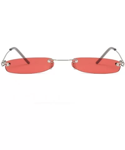 Rimless Tiny Rectangle Sunglasses Clear Colored Lens - Red - CJ199MYI5OG $9.80 Rimless