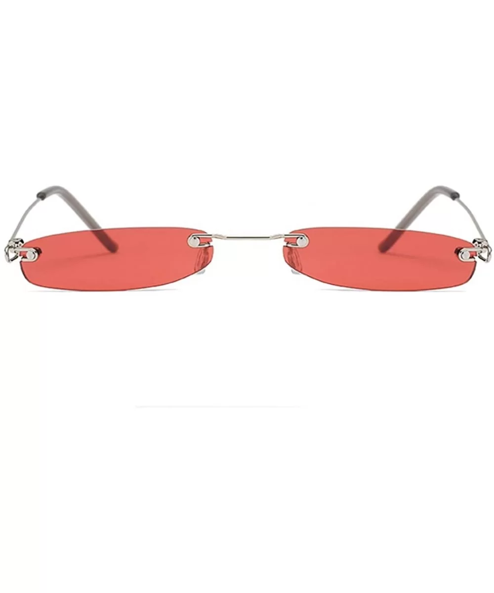 Rimless Tiny Rectangle Sunglasses Clear Colored Lens - Red - CJ199MYI5OG $9.80 Rimless