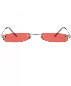 Rimless Tiny Rectangle Sunglasses Clear Colored Lens - Red - CJ199MYI5OG $9.80 Rimless