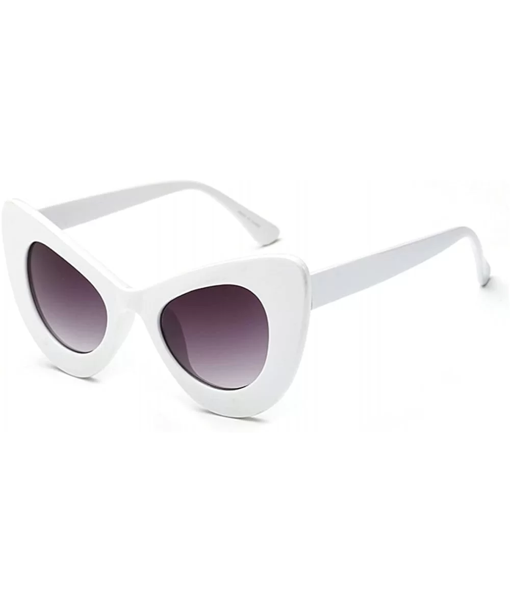 Womens Cat Eye Retro Eyewear Oversized Bold Rim Round Cateye Sunglasses - White Gray - CD18E0H9E8X $18.00 Round