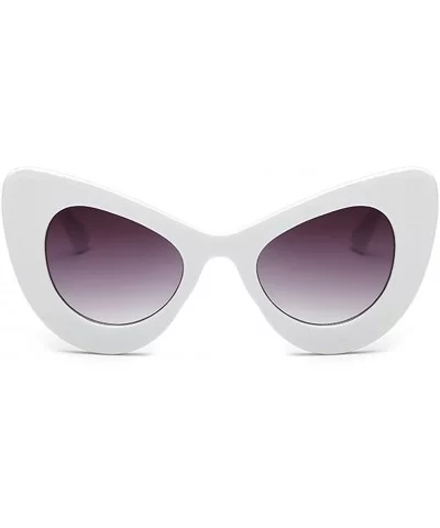 Womens Cat Eye Retro Eyewear Oversized Bold Rim Round Cateye Sunglasses - White Gray - CD18E0H9E8X $18.00 Round