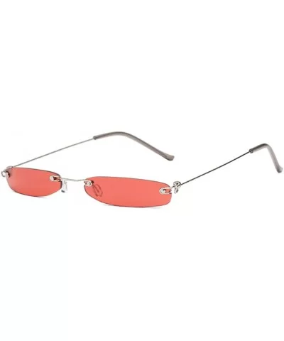 Rimless Tiny Rectangle Sunglasses Clear Colored Lens - Red - CJ199MYI5OG $9.80 Rimless