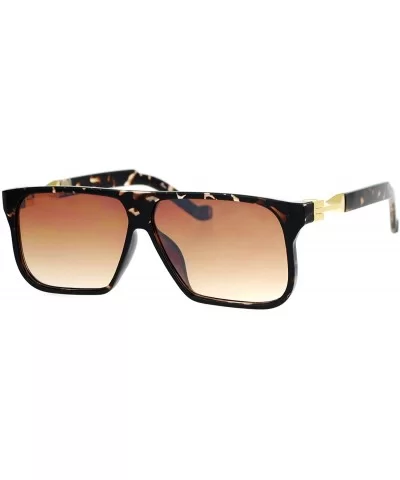 Mens Futuristic Fashion Sunglasses Flat Top Flat Lens Square Frame UV 400 - Tortoise - C3186KA0E5L $6.73 Square