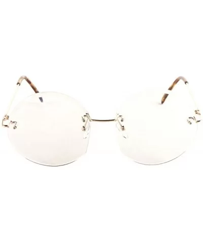 Clear Diamond Edge Cut Round Lens Demi Ears Sunglasses - Gold - CW1996IYLLL $8.91 Round