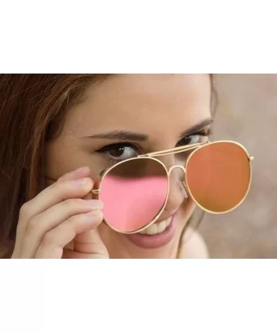 Classic Brow Bar Aviator Flat Lens Sunglasses"Max" (Pink - As Shown) - CO12NVFHZLD $8.86 Aviator