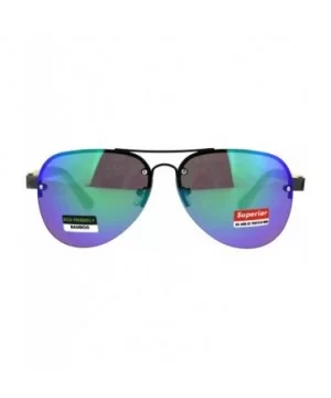 Real Bamboo Wood Temple Sunglasses Half Rim Aviators Unisex UV 400 - Gunmetal (Teal Mirror) - C318DT0O83A $8.40 Aviator