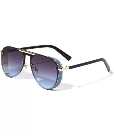 Bristol Round Aviator Glitter Side Shield Lens Sunglasses - Blue - CT196ZGOQXH $12.15 Shield