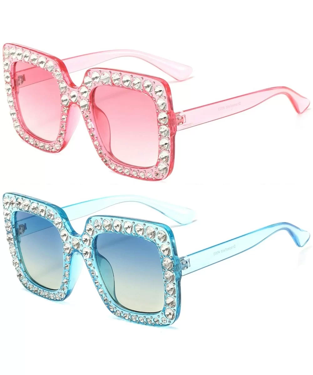 Oversized Sunglasses for Women Square Thick Frame Bling Bling Rhinestone Novelty Shades - CD18I5E20N3 $15.84 Oversized