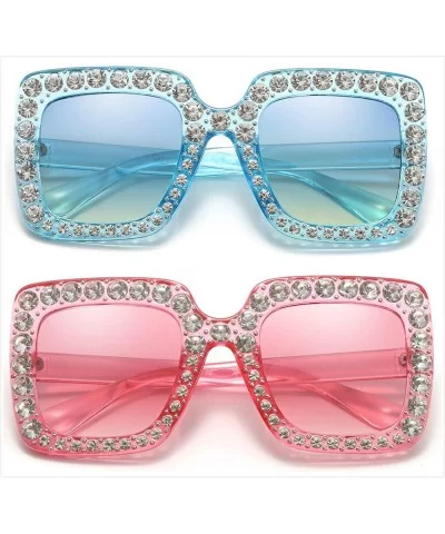 Oversized Sunglasses for Women Square Thick Frame Bling Bling Rhinestone Novelty Shades - CD18I5E20N3 $15.84 Oversized