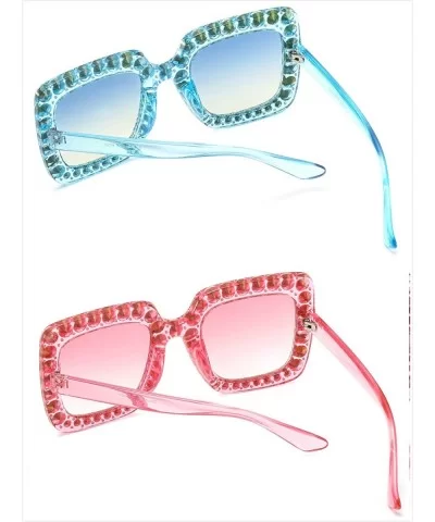 Oversized Sunglasses for Women Square Thick Frame Bling Bling Rhinestone Novelty Shades - CD18I5E20N3 $15.84 Oversized