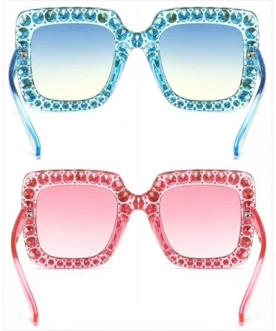 Oversized Sunglasses for Women Square Thick Frame Bling Bling Rhinestone Novelty Shades - CD18I5E20N3 $15.84 Oversized