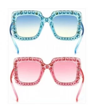 Oversized Sunglasses for Women Square Thick Frame Bling Bling Rhinestone Novelty Shades - CD18I5E20N3 $15.84 Oversized