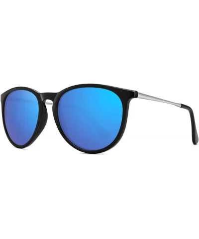 Polarized Sunglasses for Women Vintage Retro Round Mirrored Lens - Black Frame Blue Mirrored Lens - CZ18H25REY3 $8.32 Aviator