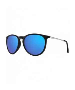 Polarized Sunglasses for Women Vintage Retro Round Mirrored Lens - Black Frame Blue Mirrored Lens - CZ18H25REY3 $8.32 Aviator