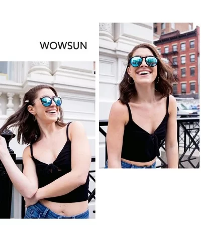 Polarized Sunglasses for Women Vintage Retro Round Mirrored Lens - Black Frame Blue Mirrored Lens - CZ18H25REY3 $8.32 Aviator