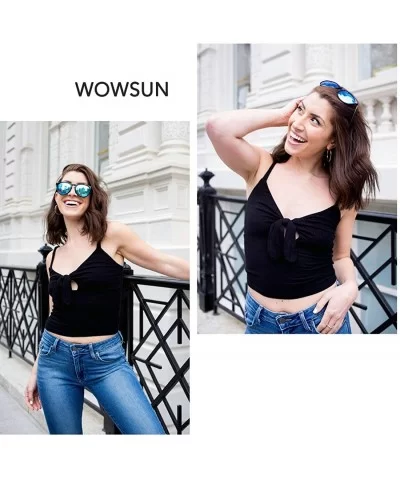 Polarized Sunglasses for Women Vintage Retro Round Mirrored Lens - Black Frame Blue Mirrored Lens - CZ18H25REY3 $8.32 Aviator