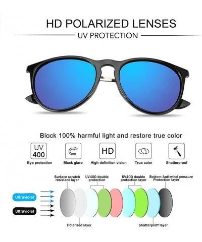 Polarized Sunglasses for Women Vintage Retro Round Mirrored Lens - Black Frame Blue Mirrored Lens - CZ18H25REY3 $8.32 Aviator