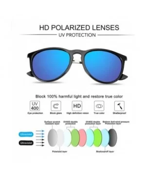 Polarized Sunglasses for Women Vintage Retro Round Mirrored Lens - Black Frame Blue Mirrored Lens - CZ18H25REY3 $8.32 Aviator