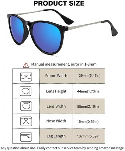 Polarized Sunglasses for Women Vintage Retro Round Mirrored Lens - Black Frame Blue Mirrored Lens - CZ18H25REY3 $8.32 Aviator