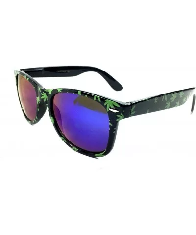 Black Square Weed Leaf Sunglasses w/Iridium Lenes - Black & Green - CA184U6Y6Z9 $6.63 Wayfarer