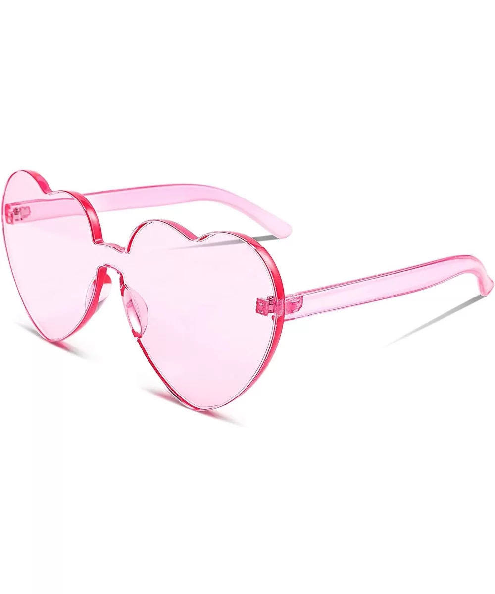 Rimless Heart Shaped Sunglasses Women One Piece Fashion Love Glasses B2419 - Pink - CM18CMOTO4G $6.79 Oversized