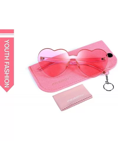 Rimless Heart Shaped Sunglasses Women One Piece Fashion Love Glasses B2419 - Pink - CM18CMOTO4G $6.79 Oversized