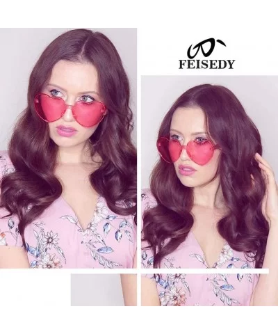 Rimless Heart Shaped Sunglasses Women One Piece Fashion Love Glasses B2419 - Pink - CM18CMOTO4G $6.79 Oversized