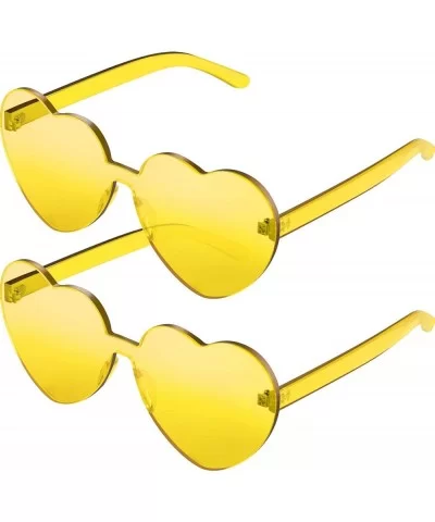 2 Pieces Heart Shape Rimless Sunglasses Transparent Candy Color Frameless Glasses Love Eyewear - Yellow - CC196SAX427 $7.48 R...