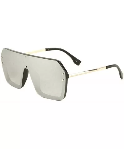 Techno Flat Top One Piece Lens Retro Shield Aviator Sunglasses - Black & Yellow Gold Frame - CD18WY9TR9R $9.30 Rectangular