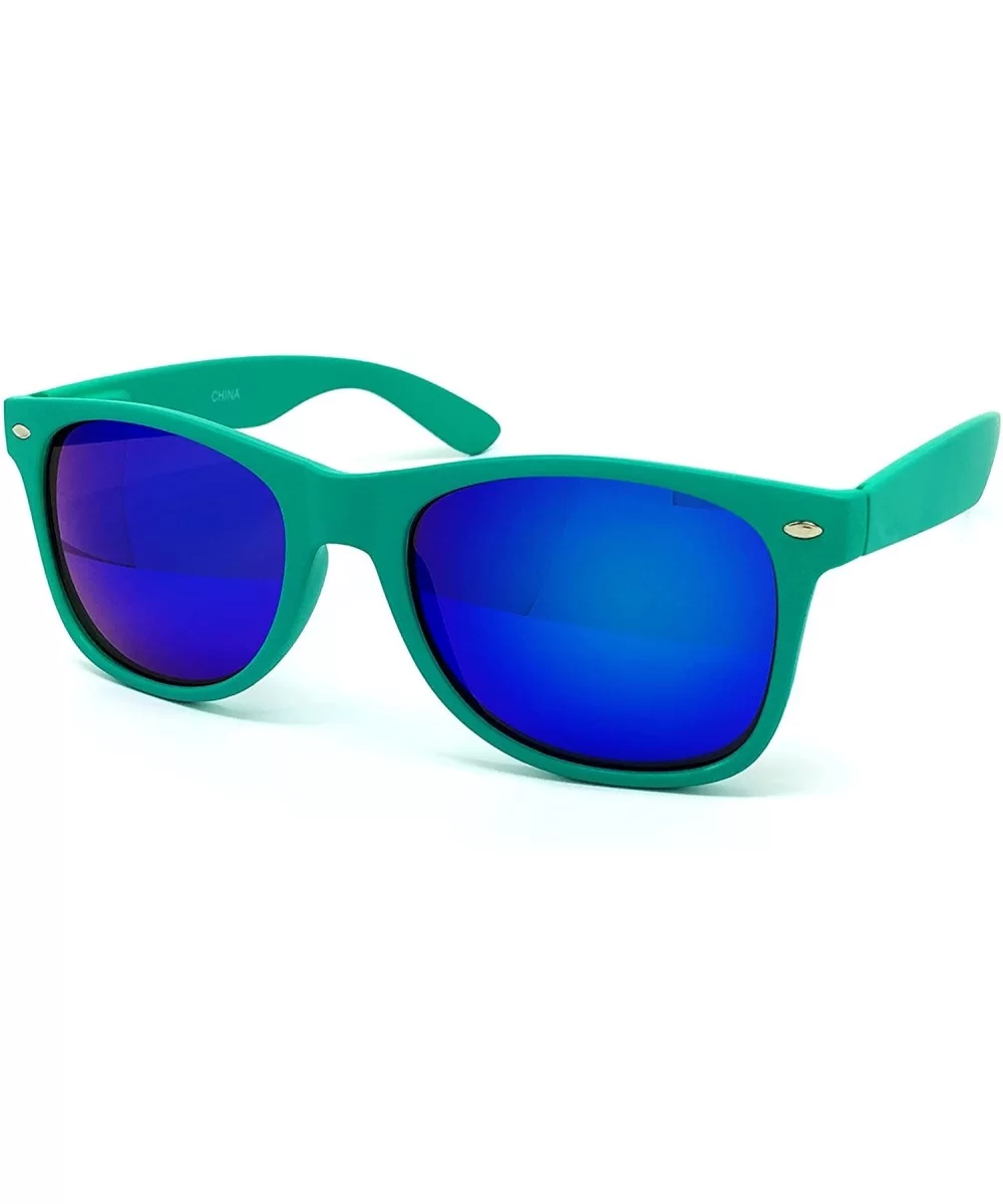 97800-1 Premium Soft Horned Rim Matte Finish Mirror Retro Sunglasses - Turquiose/ Blue - C018OENDY8X $10.39 Oversized