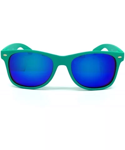 97800-1 Premium Soft Horned Rim Matte Finish Mirror Retro Sunglasses - Turquiose/ Blue - C018OENDY8X $10.39 Oversized