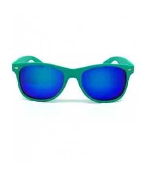 97800-1 Premium Soft Horned Rim Matte Finish Mirror Retro Sunglasses - Turquiose/ Blue - C018OENDY8X $10.39 Oversized