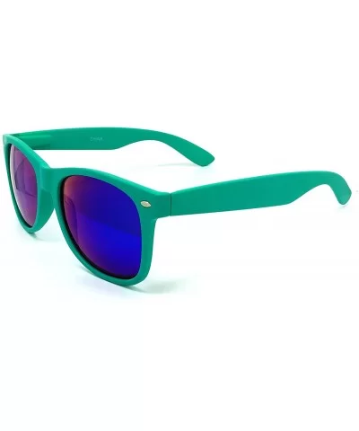 97800-1 Premium Soft Horned Rim Matte Finish Mirror Retro Sunglasses - Turquiose/ Blue - C018OENDY8X $10.39 Oversized