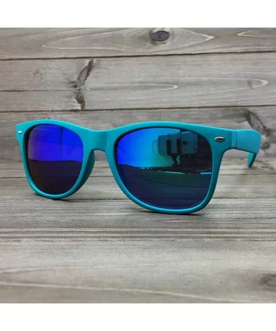 97800-1 Premium Soft Horned Rim Matte Finish Mirror Retro Sunglasses - Turquiose/ Blue - C018OENDY8X $10.39 Oversized