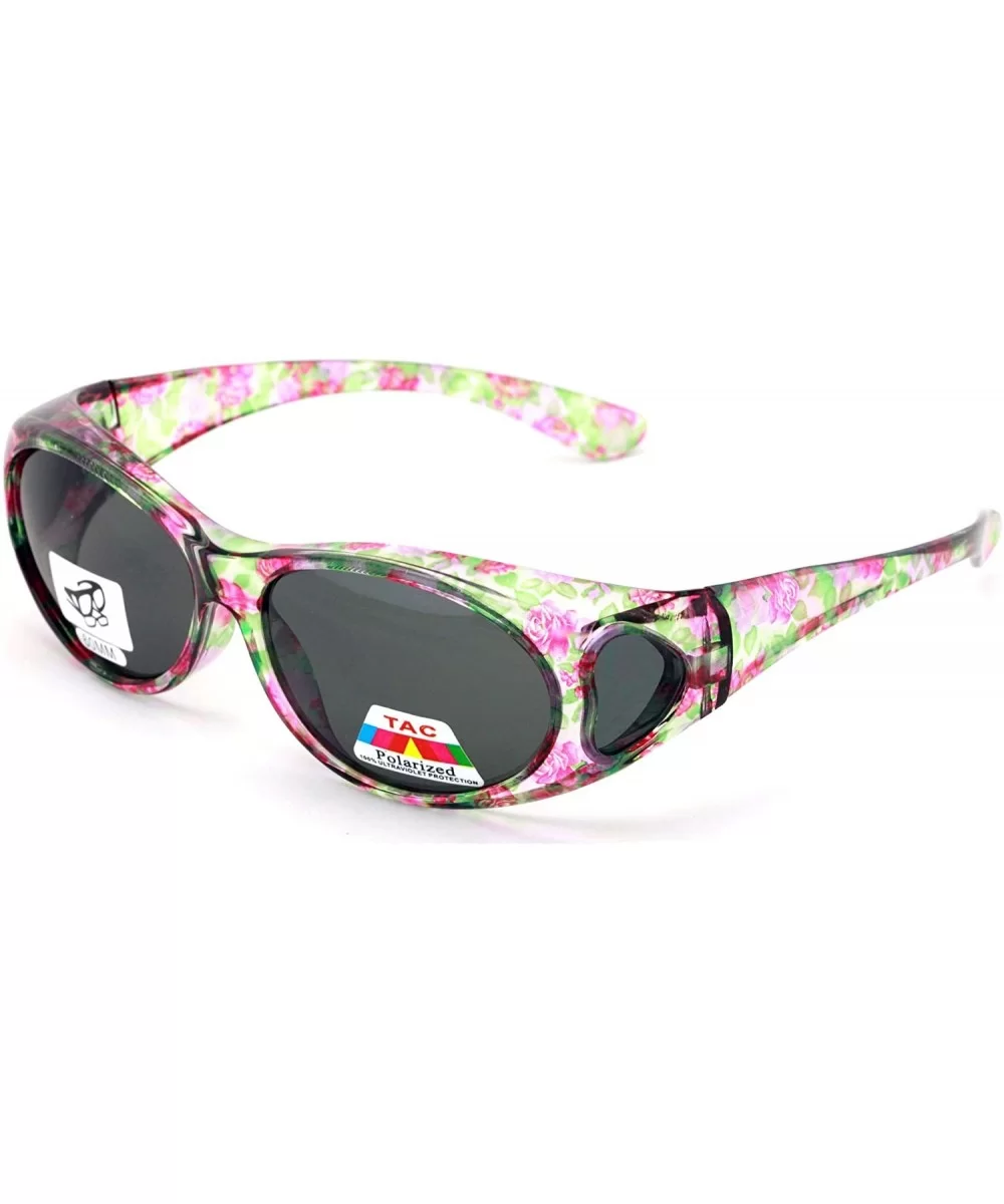 Womens Glare Blocking Polarized Fit Over Glasses Sunglasses Temple Heart 60mm - Floral - CA18HR6GWHH $7.83 Rectangular