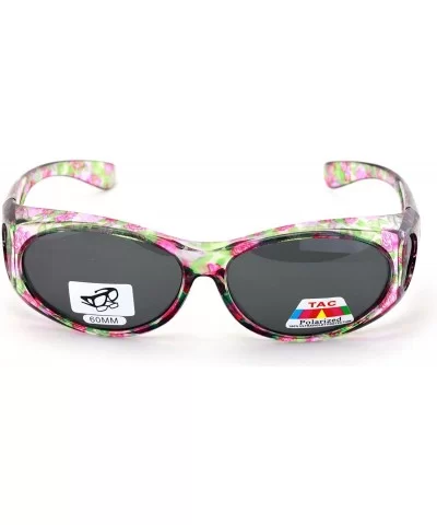 Womens Glare Blocking Polarized Fit Over Glasses Sunglasses Temple Heart 60mm - Floral - CA18HR6GWHH $7.83 Rectangular