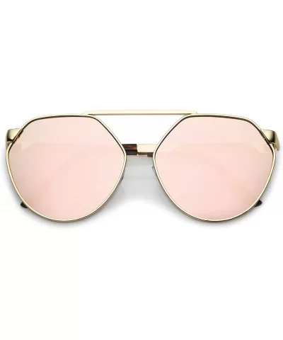 Oversize Geometric Metal Colored Mirror Flat Lens Aviator Sunglasses 60mm - Gold / Pink Mirror - C4183RS0O03 $8.65 Aviator