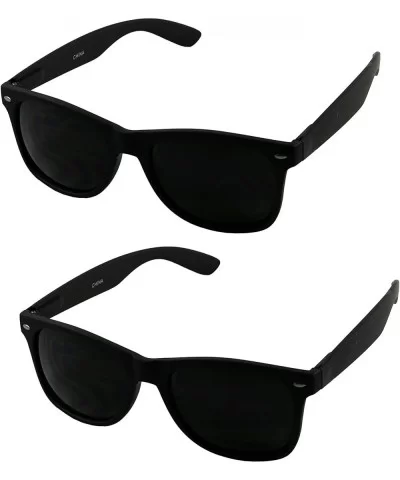 Super Dark Round Sunglasses UV400 Casual Blacked Out 80's Retro Shades - 2-pack Soft Black - CS182MQWY9N $12.49 Round