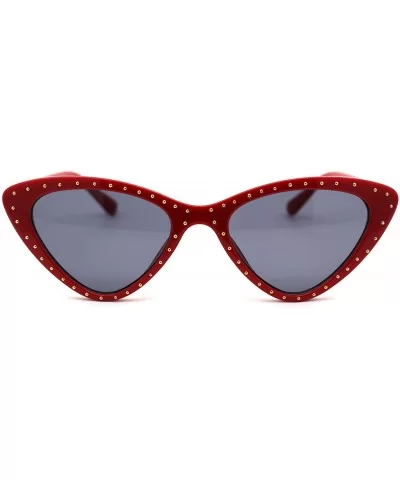 Womens Metal Stud Trim Gothic Cat Eye Plastic Sunglasses - Red Solid Black - CI18YTKT3DI $9.29 Cat Eye