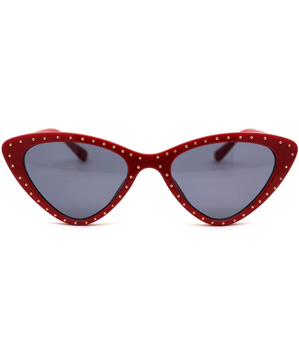 Womens Metal Stud Trim Gothic Cat Eye Plastic Sunglasses - Red Solid Black - CI18YTKT3DI $9.29 Cat Eye