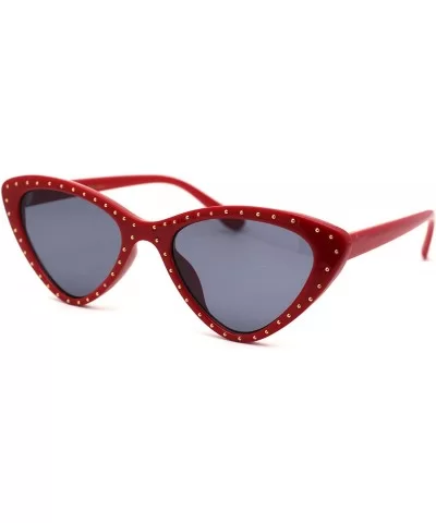 Womens Metal Stud Trim Gothic Cat Eye Plastic Sunglasses - Red Solid Black - CI18YTKT3DI $9.29 Cat Eye