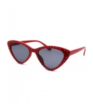 Womens Metal Stud Trim Gothic Cat Eye Plastic Sunglasses - Red Solid Black - CI18YTKT3DI $9.29 Cat Eye