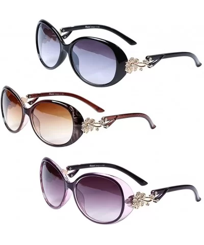 3 pairs Fashion Oversized Uv400 Protection Women's Sunglasses - Gd103(black+brown+purple) - CD12FW3TV83 $32.92 Oversized