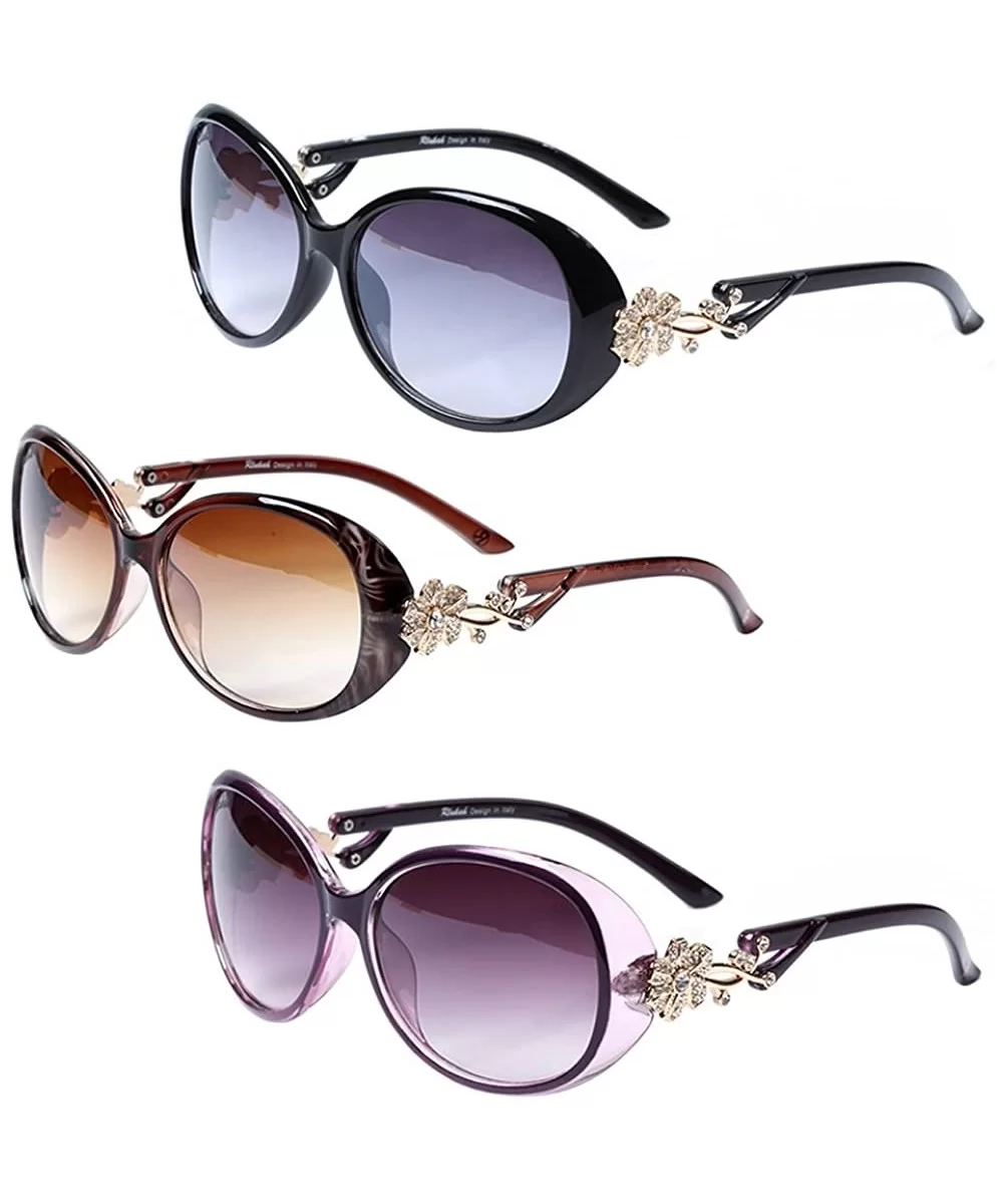 3 pairs Fashion Oversized Uv400 Protection Women's Sunglasses - Gd103(black+brown+purple) - CD12FW3TV83 $32.92 Oversized