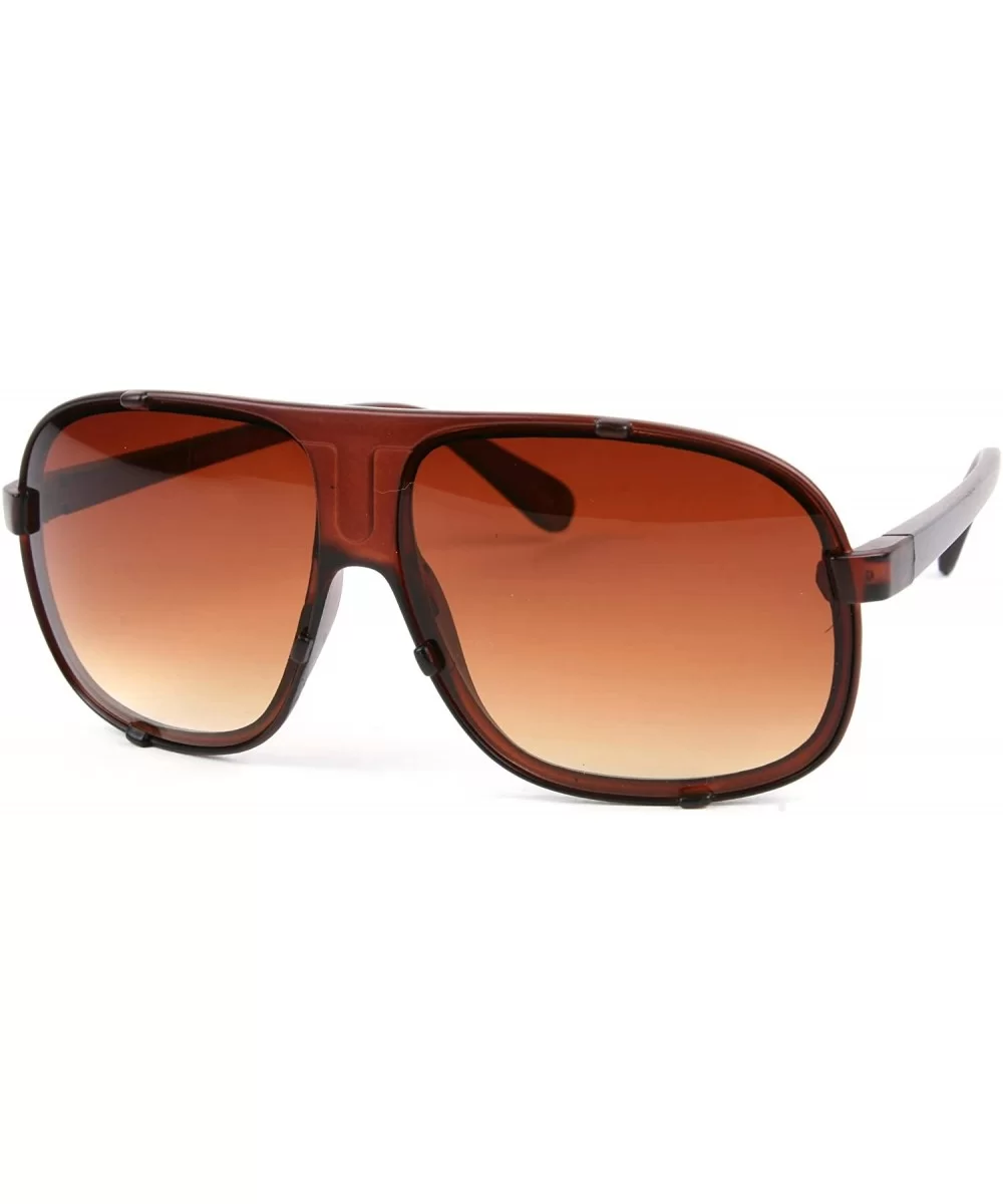 Unisex Trendy Sporty Aviator Frame Sunglasses P2107 - Brown-brown Gradient Lens - CB11EPE23Y5 $11.98 Aviator