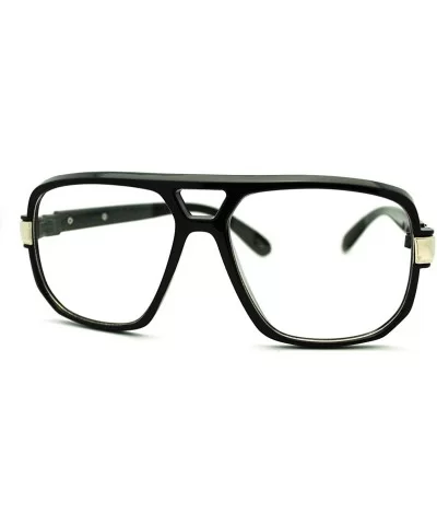 Oversized Clear Lens Glasses Flat Top Square Celebrity Eyeglasses - Black Silver - CG11FVNVC5Z $6.05 Oversized